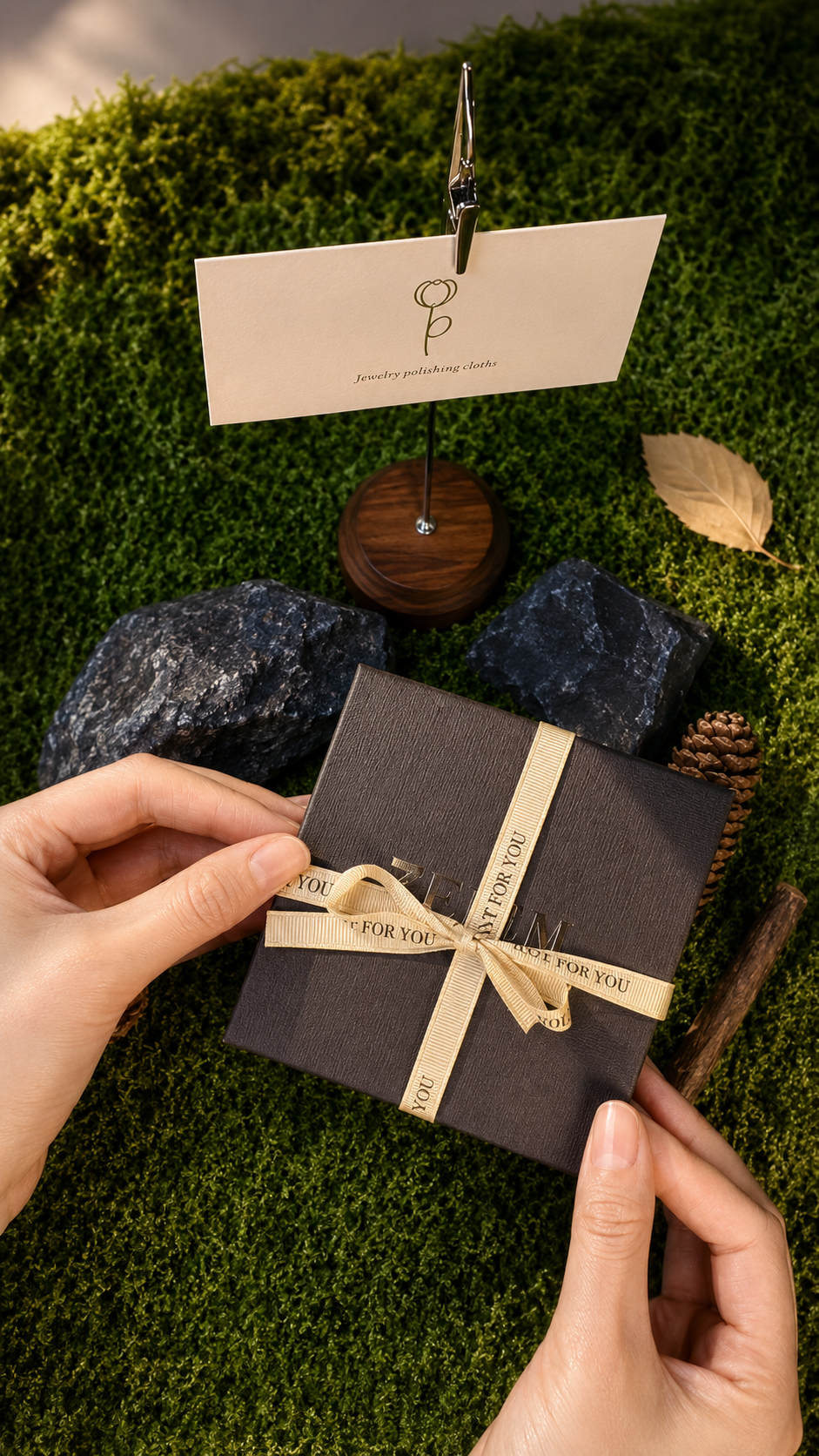 Outer packaging with ribbon and presentation setting